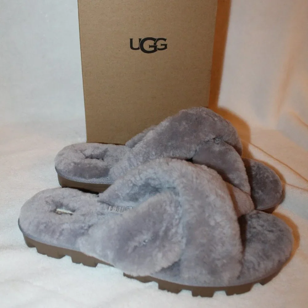 UGG FUZZETTE SHEARLING SLIPPER SANDALS LAVENDER 10